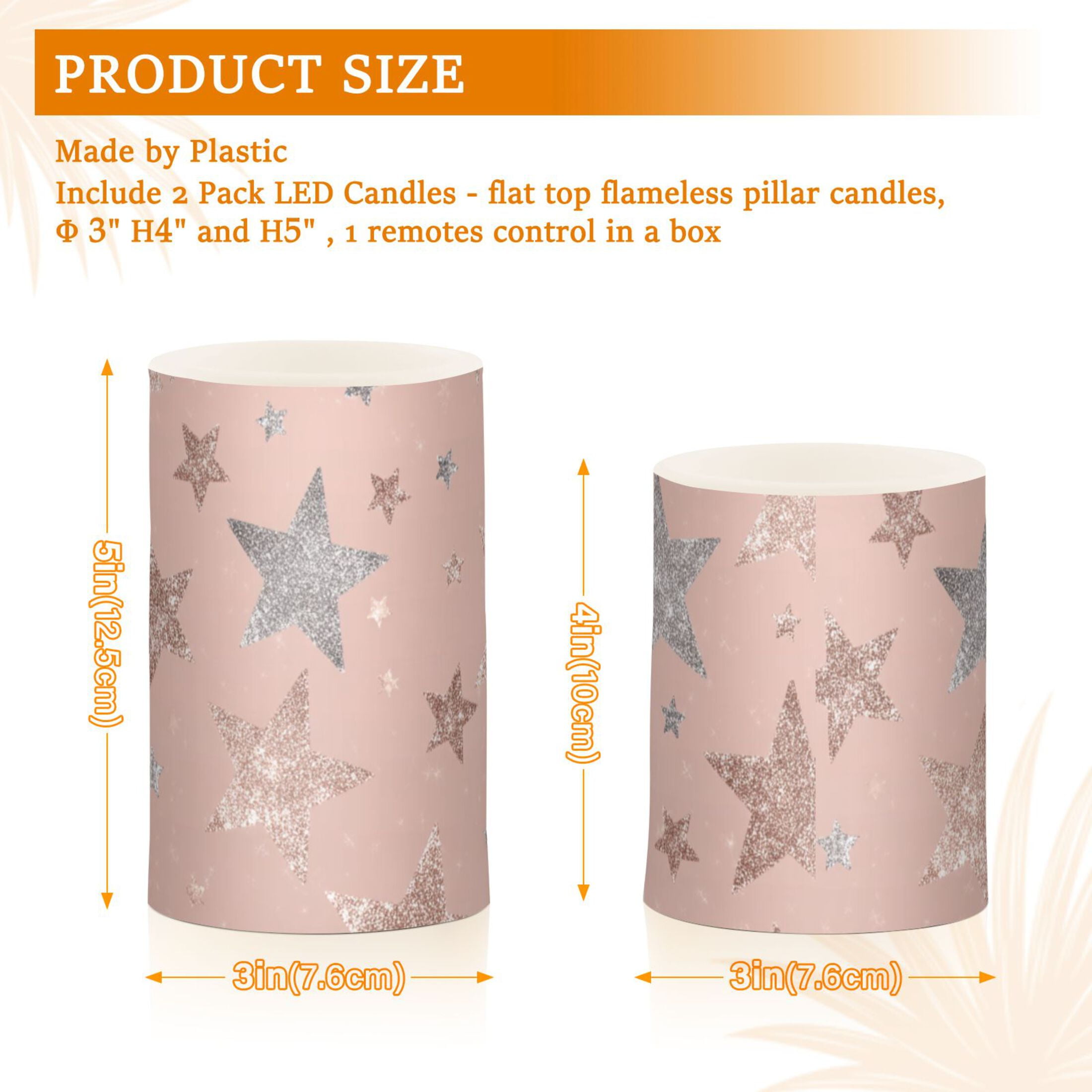 Rose Gold Glitter Stars Flickering Flameless Candles LED Tealight Battery Operated with Remote Set of 2 Holiday Decor Ornaments