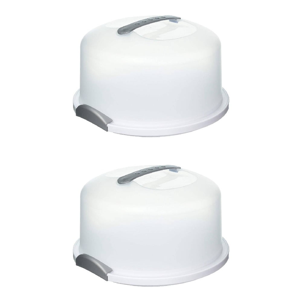 Sterilite Cake Server Round Carrier Cake Dessert Holder with Lid Handle Clear White, 2Pack