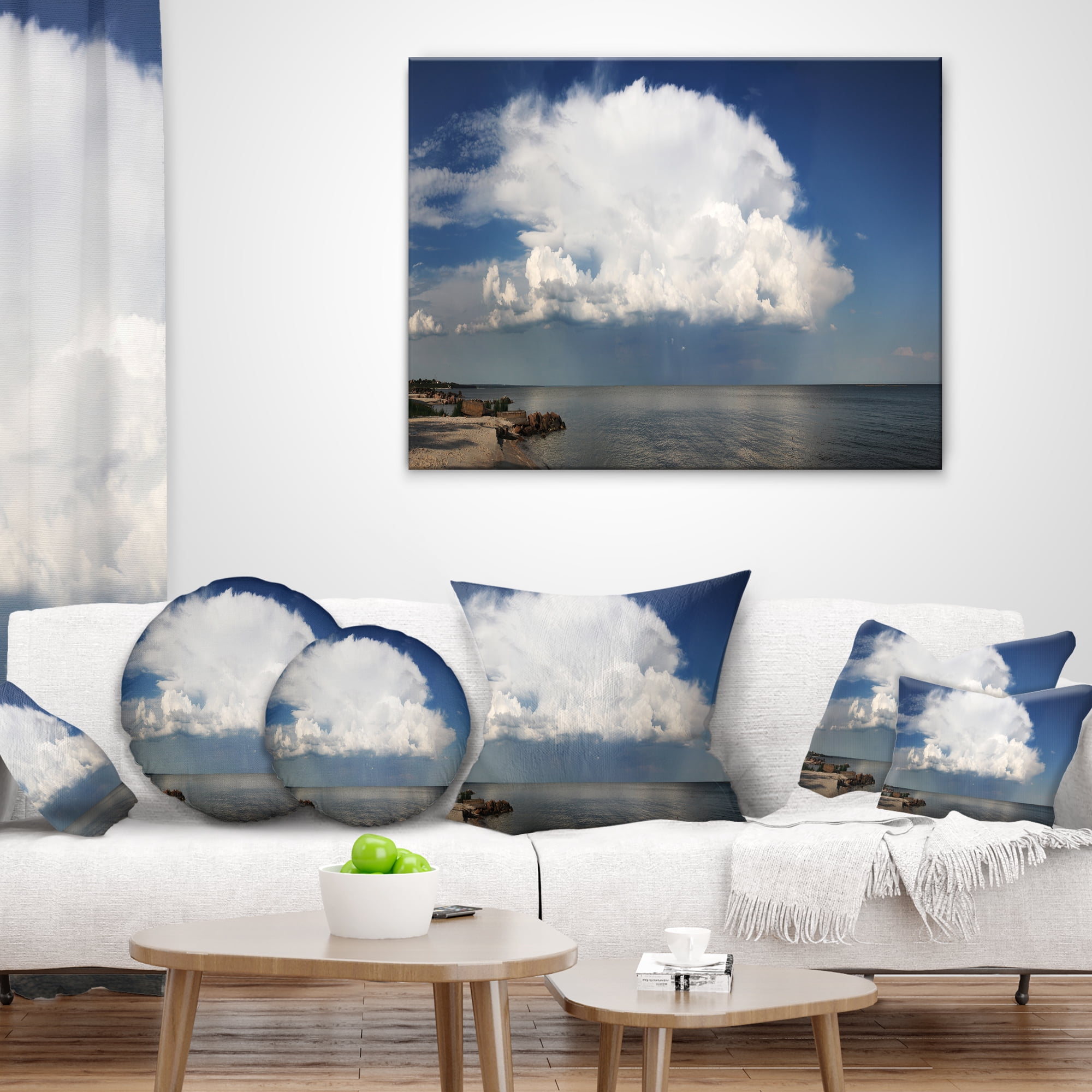 Designart 12" x 20" Blue Polyester Throw Pillow
