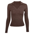 thumbnail image 2 of LiuXxxx Women's Long Sleeve Crew Neck Slim Fit Casual Basic Soft Tee Brown L, 2 of 8