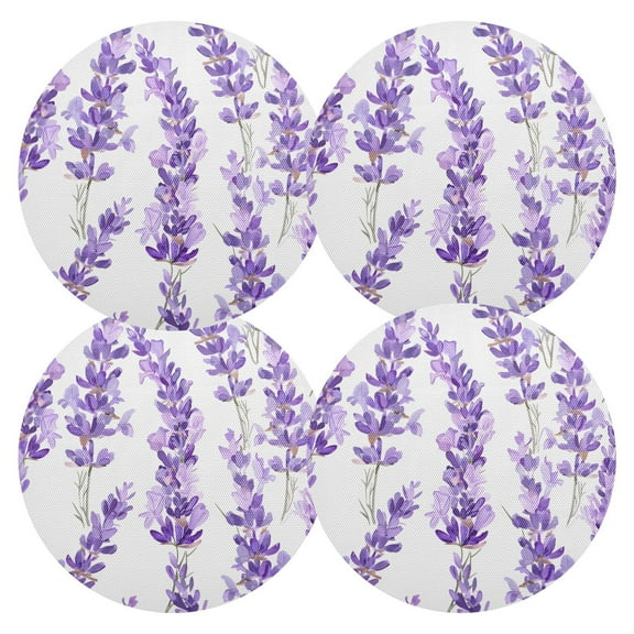 Ryvnso Lavender Flowe Round Plate Mats Dining Table Placemat Set of 4 for Holiday Decoration
