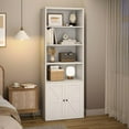 thumbnail image 6 of NEILA Bookcase with Doors Industrial Bookshelf 11.8 in Depth Display Storage Shelves 71.4 in Tall Farmhouse Bookcases Wooden 6 Shelf Bookshelves for Bedroom, Living Room, Home Office, White, 6 of 9