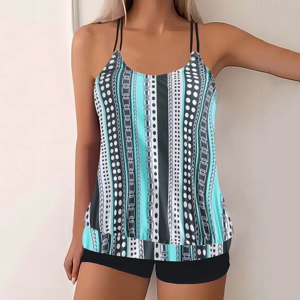 Trajes de baño tankini para mujer Trajes de baño vintage estampados para mujer Trajes de baño conservadores Traje de baño bikini con falda de playa estampada para mujer