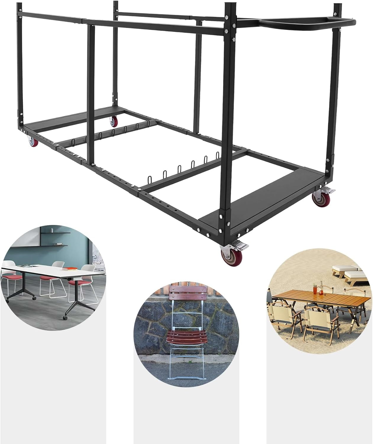 DENEST Folding Table Cart, Hand Truck/Dolly/Platform Cart with Braking Caster for Store and Move Folding Round Table Heavy Duty Panel Dolly for 10 Table Capacity
