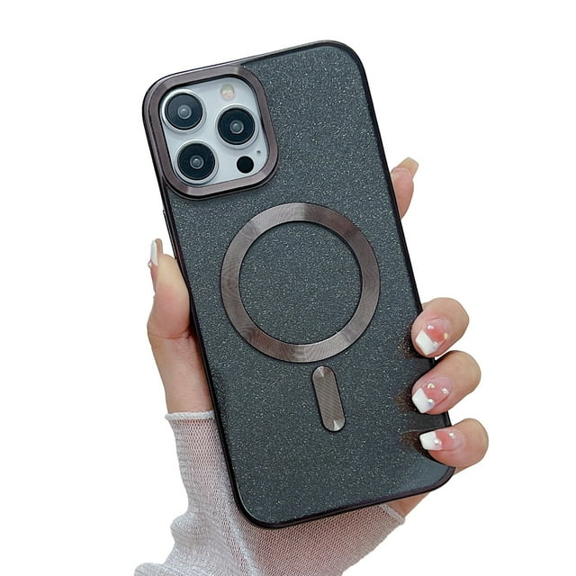 MagSafe Étui Compatible iPhone 14 Pro Max, Étui Magnétique Pailletée, Étui de Luxe Transparente pour Femmes Filles Antichoc, Violet Profond