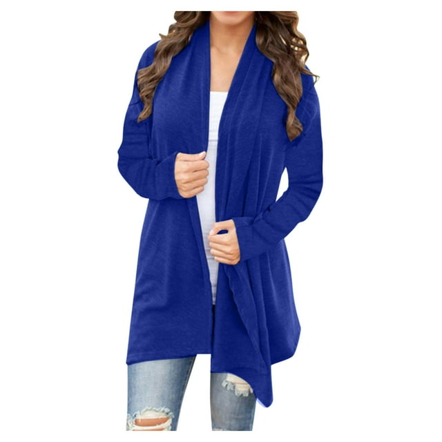 UPPADA Longs Cardigans Boutonnés pour Femmes Cardigan Chic à devant Ouvert Chandail à Dos Ouvert Chandails Molletonnés avec Poches Bleu,TTG