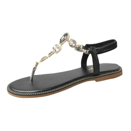 

dmqupv Wedge Sandals for Women Size 10 Close Toe Rhinestone Shoes Bottom Toe Style Thick Beach Bohemian Ethnic Female flats-sandals Black 5