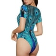 thumbnail image 2 of Vsdgher Beautiful Blue Peacock Prinr Short Sleeve Body suit for Womens, Sexy Onesie One Piece Round Neck Bodysuit Shapewear Tummy Control-X-Large, 2 of 7