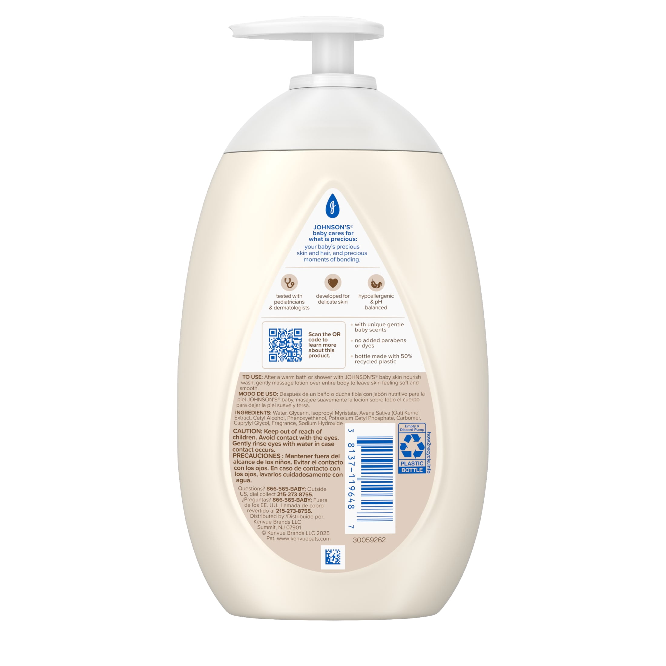 Johnson's Skin Nourish Baby Lotion, Vanilla & Oat Scents, 16.9 fl. oz