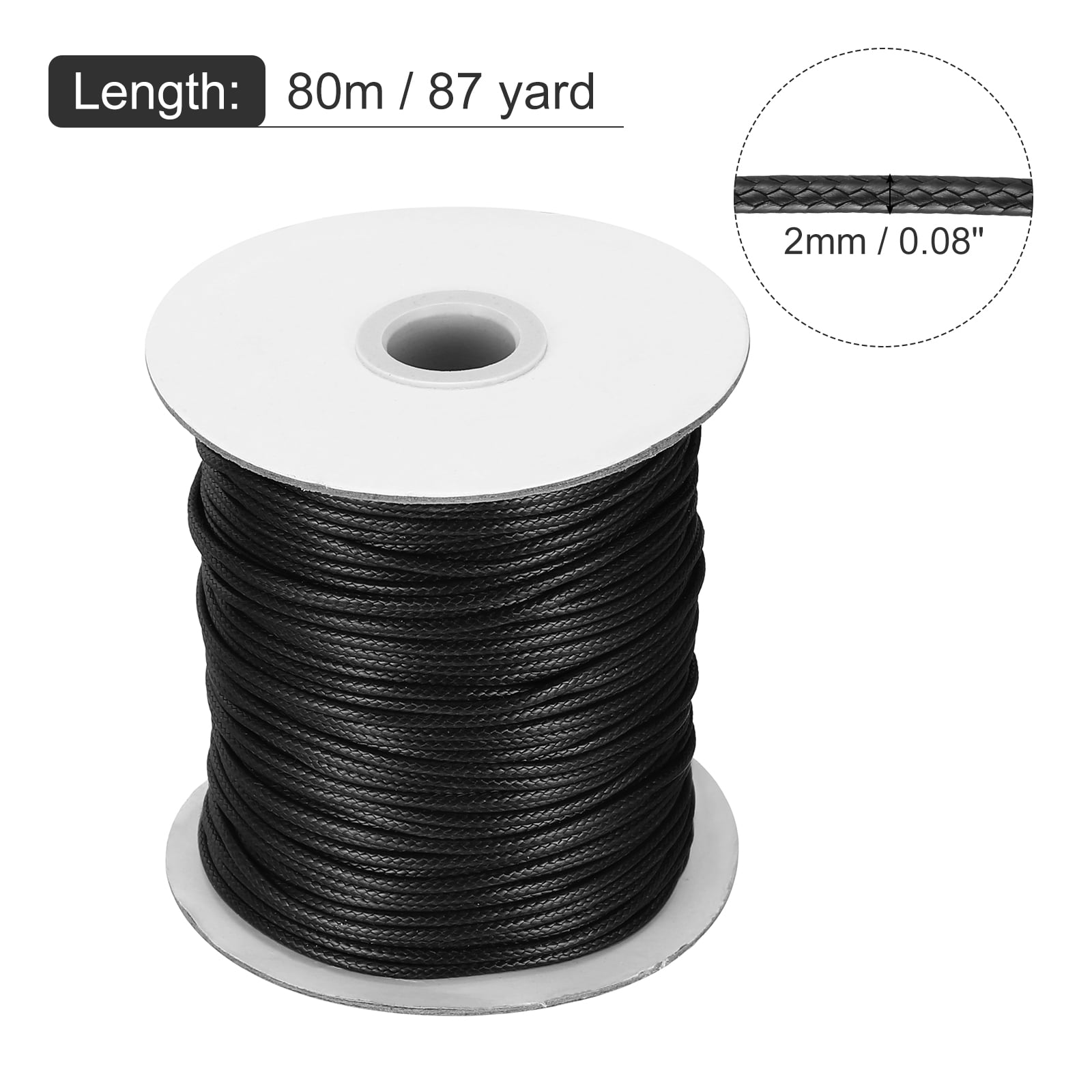 Waxed Cord 2mm Waxed Thread 87 Yard Wax String Leather Cord for Bracelet Making, Necklaces, Beading, Jewelry Making and DIY Crafts(Black)