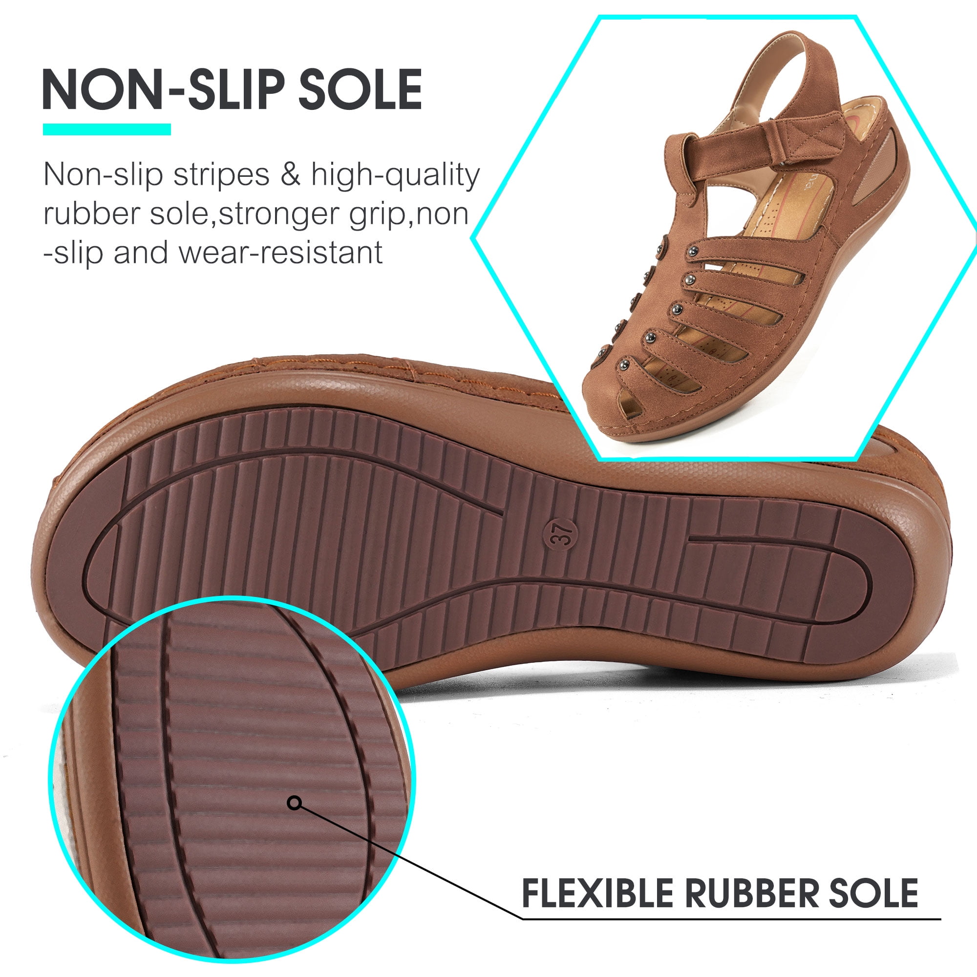 Ablanczoom Womens Sandals Closed Toe Ankle Strap Comfort Summer Flats Sandals for Women Shoes