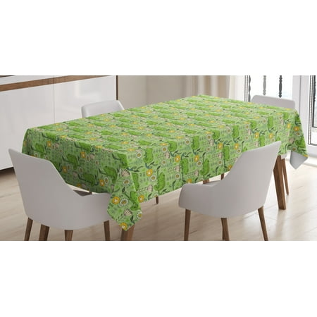 

Ambesonne Flower Tablecloth Rectangular Table Cover Chameleons on Branches 60 x84 Mustard Cream Green
