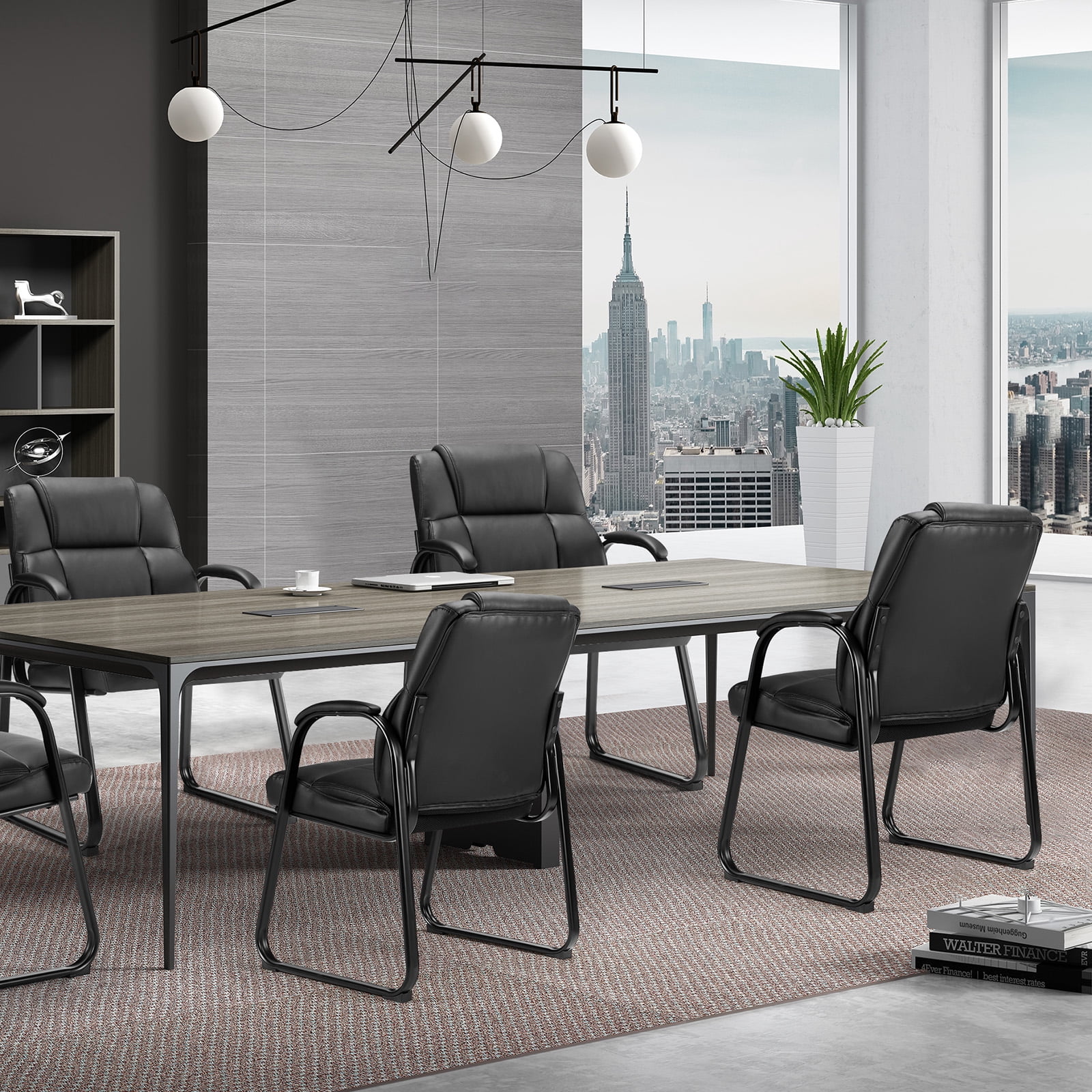 GIANNA Leather Guest Chair with Padded Arm Rest for Reception Meeting Conference and Waiting Room Side Office Home Black 2 Pack