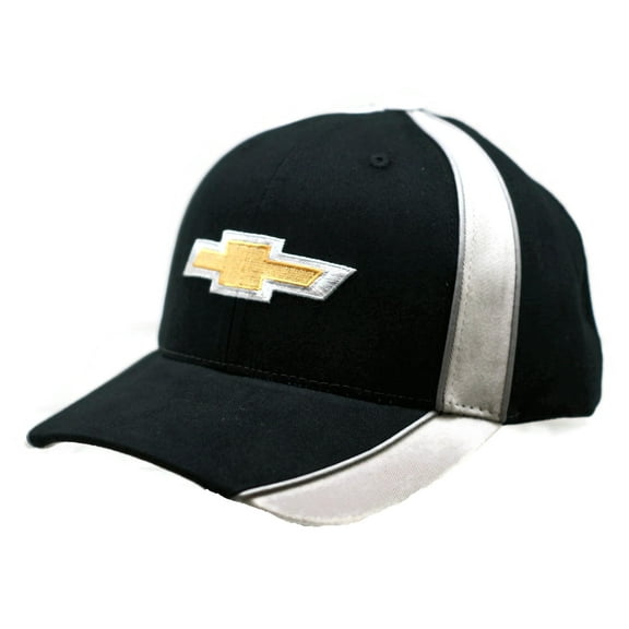 Chevrolet Performance Stripe Adjustable Cotton Twill Sport Baseball Cap, Black & Gray, 1 Count