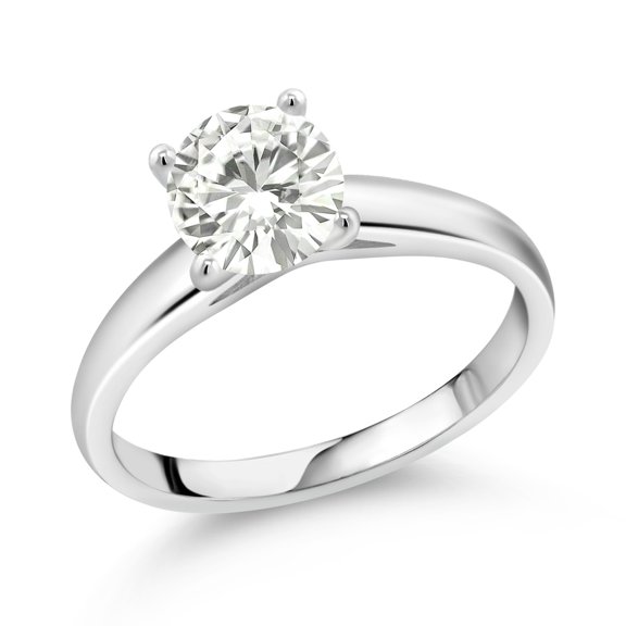 Gem Stone King 10K White Gold Solitaire Ring Set with 7mm Round 1.20cttw Moissanite (Size 8)
