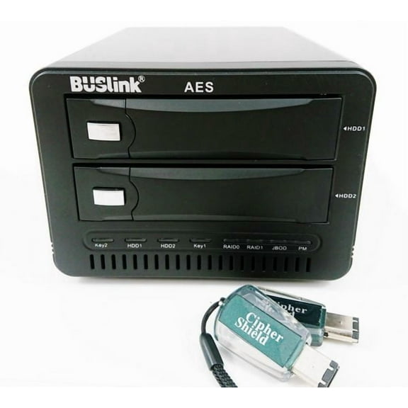 Buslink 24TB Ciphershield FIPS 140-2 256bits AES 2-bays RAID USB 3.0 / eSATA hardware encrypted external hard drive