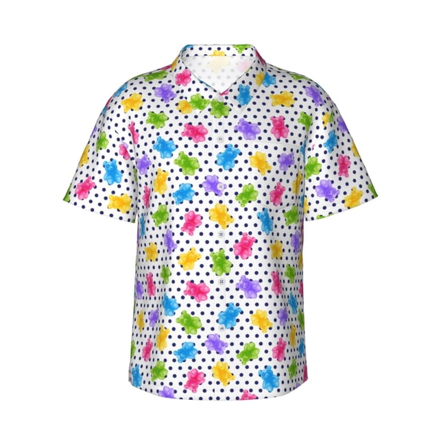 Balery Bear And Polka Dot Camisas hawaianas de manga corta para hombre, camisas playeras de corte holgado, camisas de vacaciones con botones,Medium