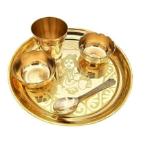 Brass Pooja Thali Set – 7 Inch Laddu Gopal Bhog Thali for Janmashtami | Small Krishna Bhog Plate for Puja Decoration | Festival Pooja Item for Home Mandir Office | Return Gift