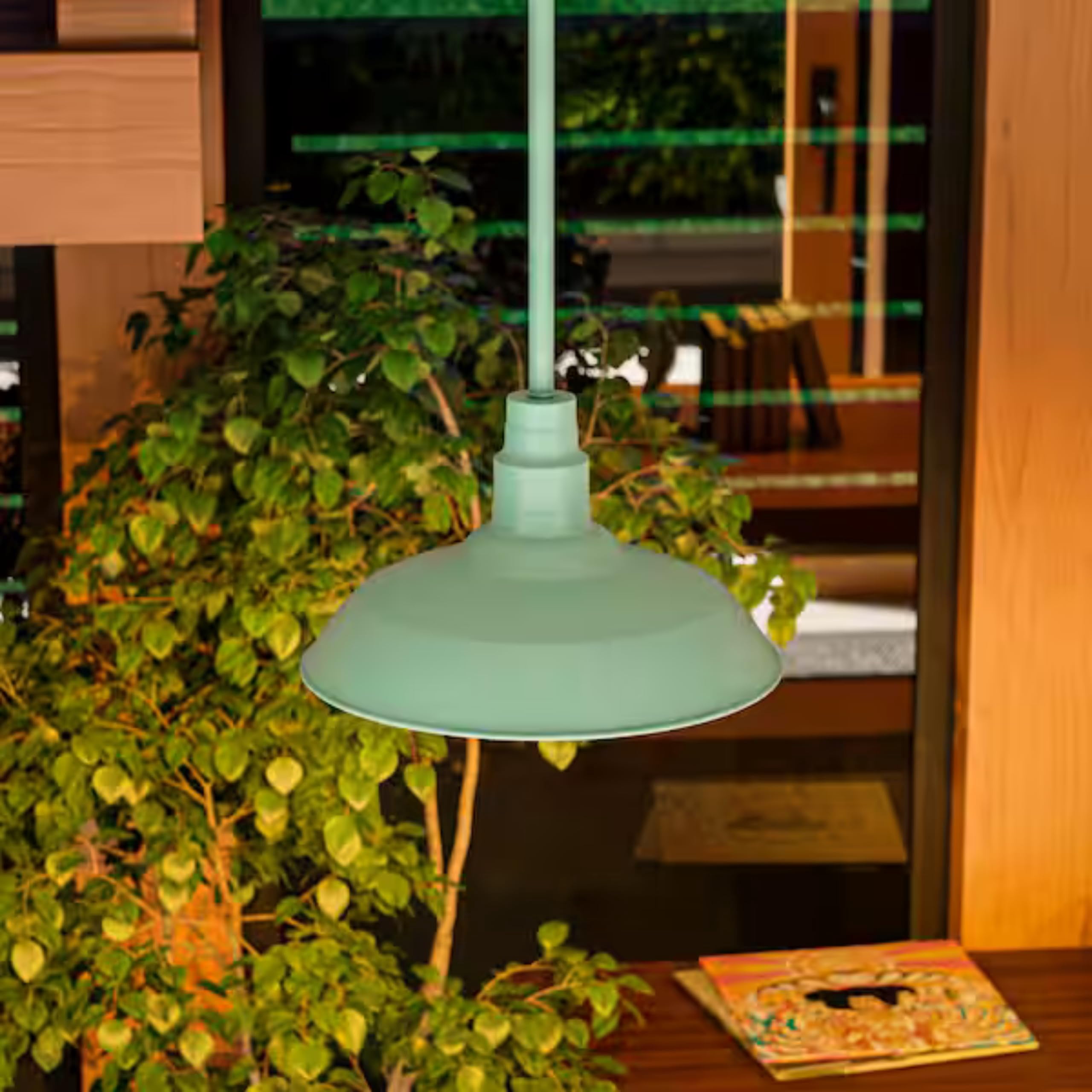 10'' Outdoor Pendant Light Fixture, Adjustable Mini Hanging Ceiling Light in Teal Aluminum, Downward Lighting, LED-Compatible, Weather-Resistant