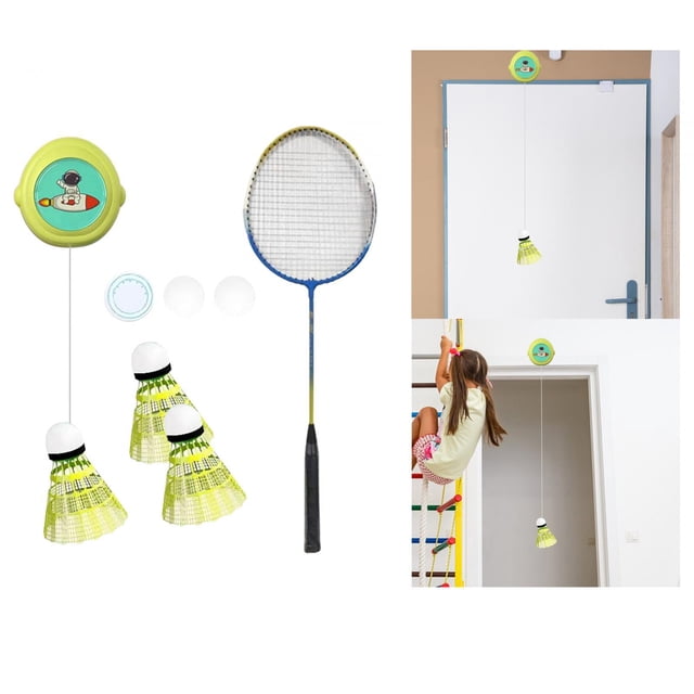 Entrenador de bádminton colgante Dispositivo de entrenamiento de bádminton Niños Adultos Dispositivo de entrenamiento de práctica para juegos , Raqueta verde 1 Uds.