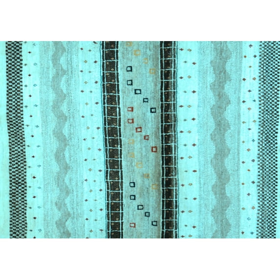 Ahgly Company Indoor Rectangle Abstract Light Blue Contemporary Area Rugs, 5' x 7'