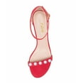 thumbnail image 4 of YDN Women Elegant Round Open Toe Pearl Studded Single Strap Sandals Ankle Buckle Strap Block Low Heels Dressy Shoes Size 6 Red, 4 of 4