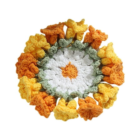 

Place Mates for Tables with Napkins Christmas Table Mats round Plate Mat Set Christmas Wicker Table Mats Mat Table Napkins for Dining Table And 3D Flower Crochet Handmade Knitted Floral
