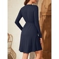 thumbnail image 6 of Fancyglim Women's Plus Size Long Sleeve Casual Dresses Casual Loose V Neck Button Swing Sundress with Pockets Navy 2XL, 6 of 8