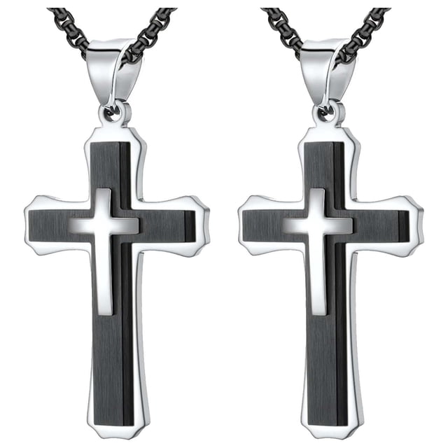 Collar Triple Cruz High Monaco SacredGleam01 2Pzas Negro Dije 3x5.3cm Metal