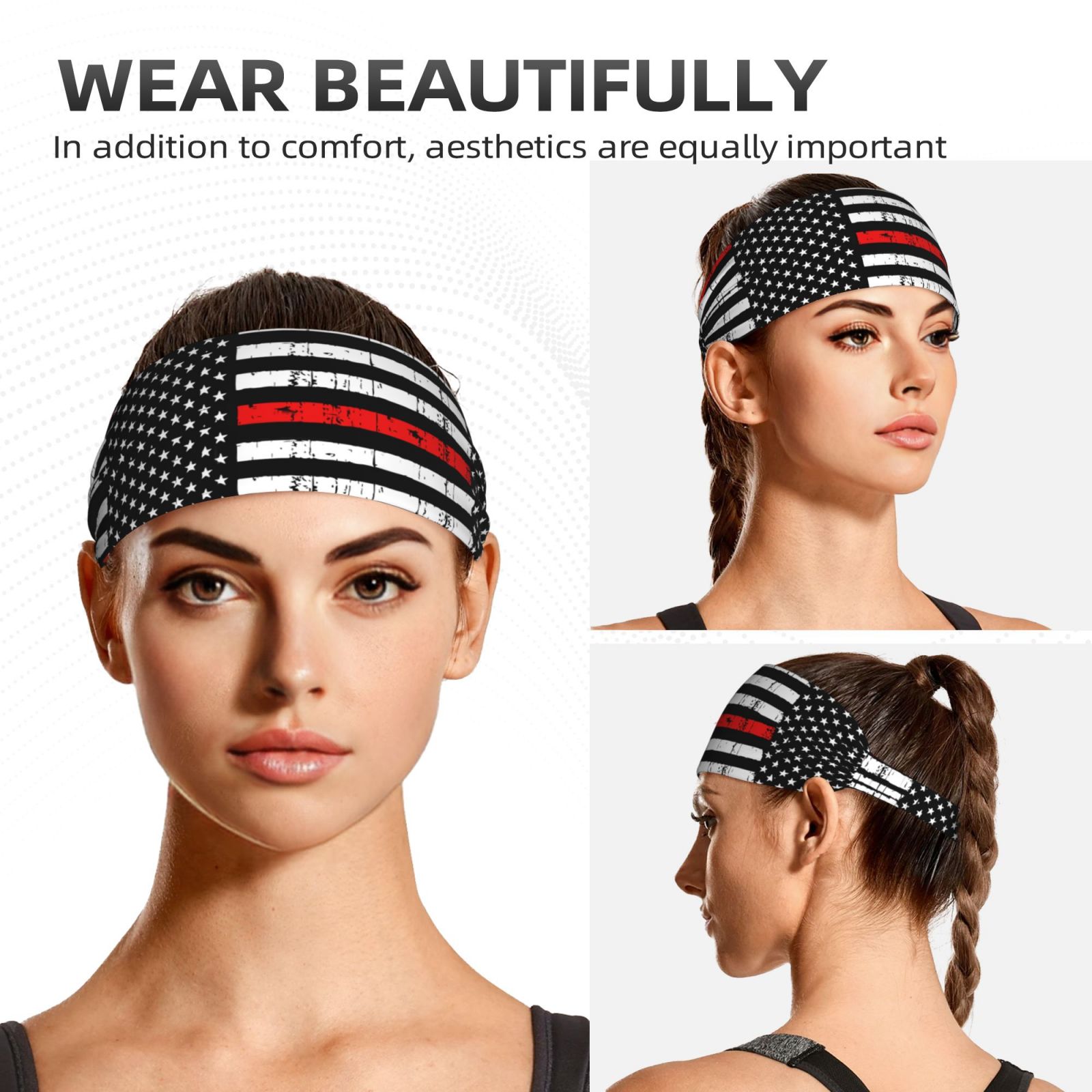 Unisex Red Line Flag Sweatband Sports Headband For Running 