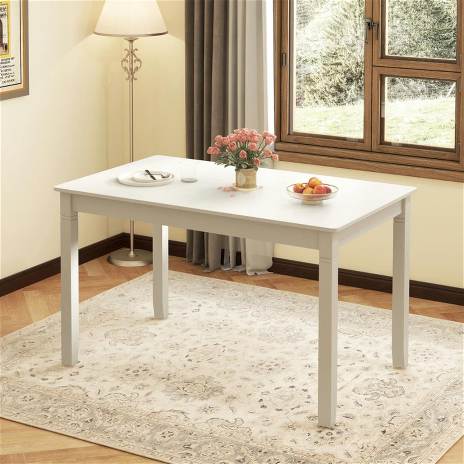 Demi Bonn 48" Wooden Dining Table for 4 People, Rectangular Kitchen Table with Rubber Wood Legs for Dining Room, Dinette, White