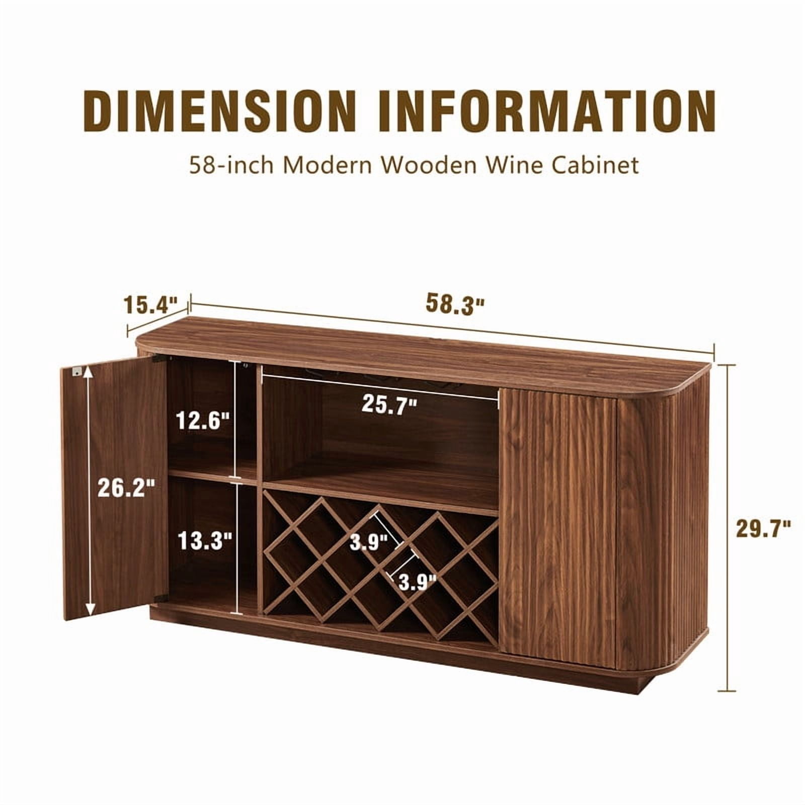 Modern Sideboard Buffet with 2 Wavy Doors, Home Bar Storage Cabinet with Glassware Holder, Wine Rack & Adjustable Shelf