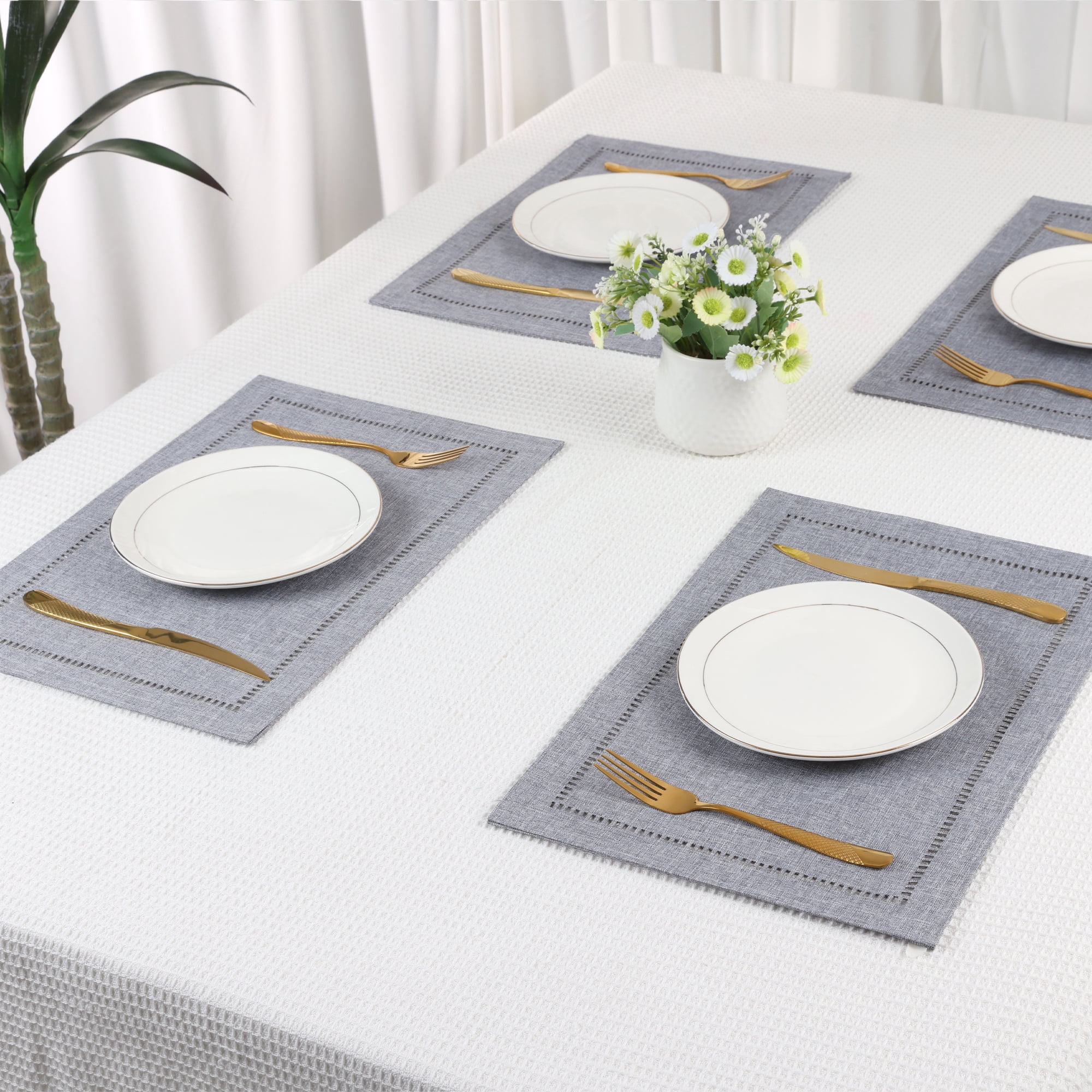 Unique Bargains Set of 6 Rustic Polyesterl Placemats for Dining Table Decor Light Gray 18"x12"