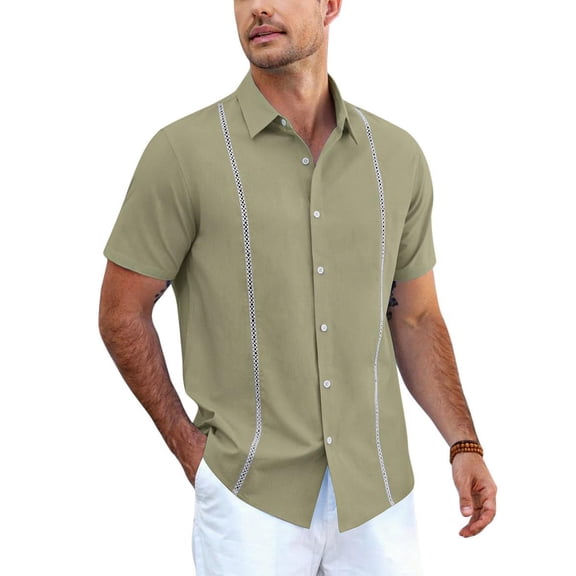 COOFANDY Men's Relaxed Fit Button-Up short Shirt with Decorative Stripes - Casual and Office Wear
