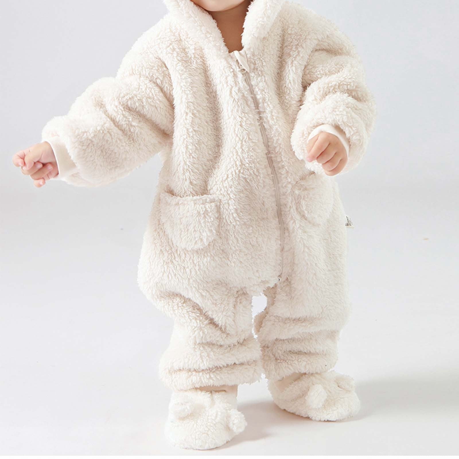 ibiyuan Newborn Snowsuit,Baby Girls Long Sleeve Hooded Jumpsuit Romper Outfits Winter Warm Clothes,White,18-24 Months