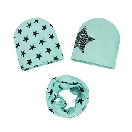 

Kids Caps 3Pc Toddler Baby Autumn Winter Hat Cap Stars Prints Hats Kids Scarf Collars Sets