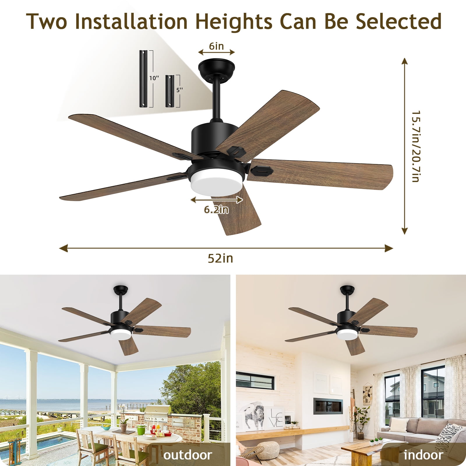 ★tmsjh70 XAUJIX 52'' Indoor Ceiling Fan with Light and Remote, 6-Speed