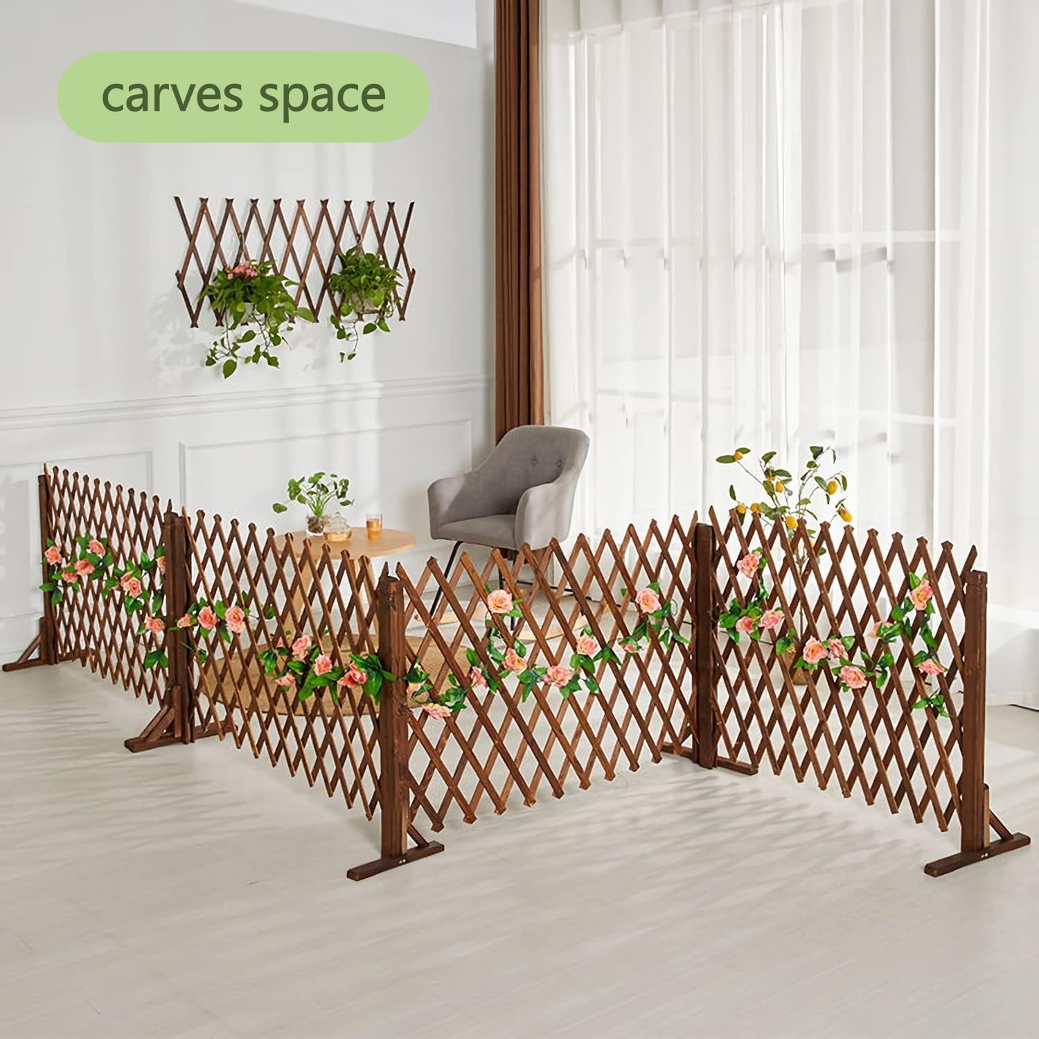 IAJXWI 2 Pack 27.5" x 63" Extendable Instant Wood Fence, Pet Gate Retractable Fences Barrier Section Partition for Home Garden Indoor Outdoor Yard, Dog Gate