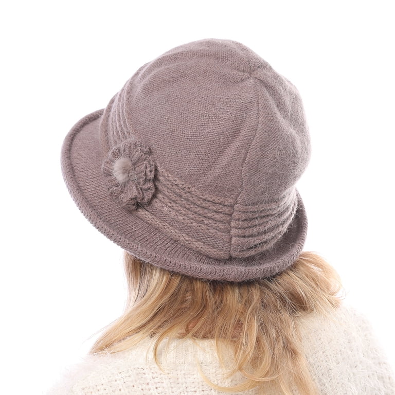 Women Winter Knit 1920s Vintage Bucket Bowler Hat Round Brim  display picture 2