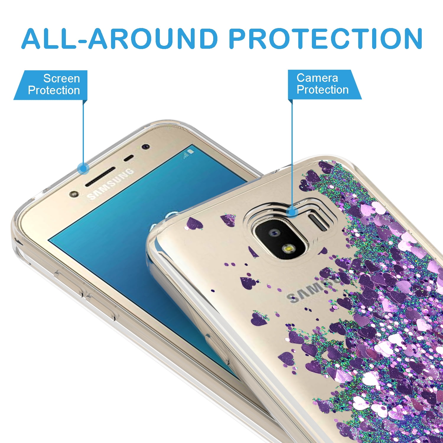 JAWSEU Compatible avec Samsung Galaxy J2 Pro 2018 Coque Portefeuille PU Étui Cuir à Rabat Magnétique Coeur damour Bling Glitter Brillant Papillon Fleur Diamant Strass Leather Flip Wallet Case 