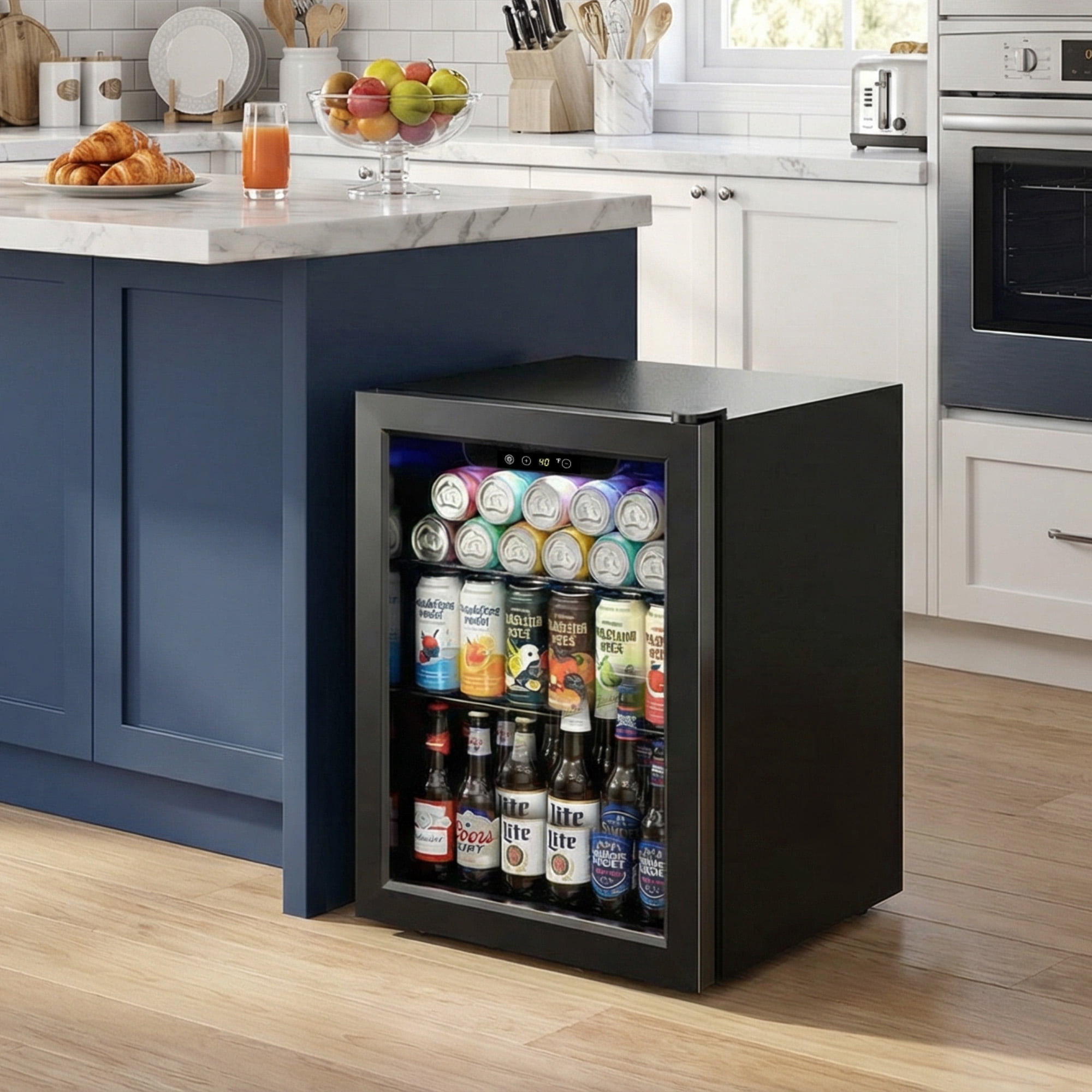 Simzlife 68 Can Beverage Refrigerator，1.9 Cu.ft Beverage Cooler with Glass Door, Mini Fridge for Home/Office/Bar,Black