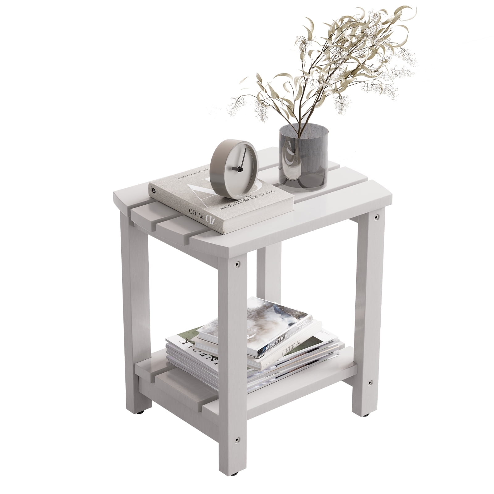 Adirondack Side Table, Solid Wood End Tables, Outdoor Coffee Table Porch Table Pine Wood for Patio, Backyard,Pool, Indoor Companion (Concrete Grey)