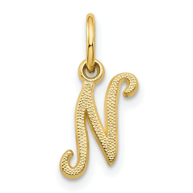14k Or Jaune Délicate Lettre N Nom Initial Monogramme Collier Pendentif Pendentif