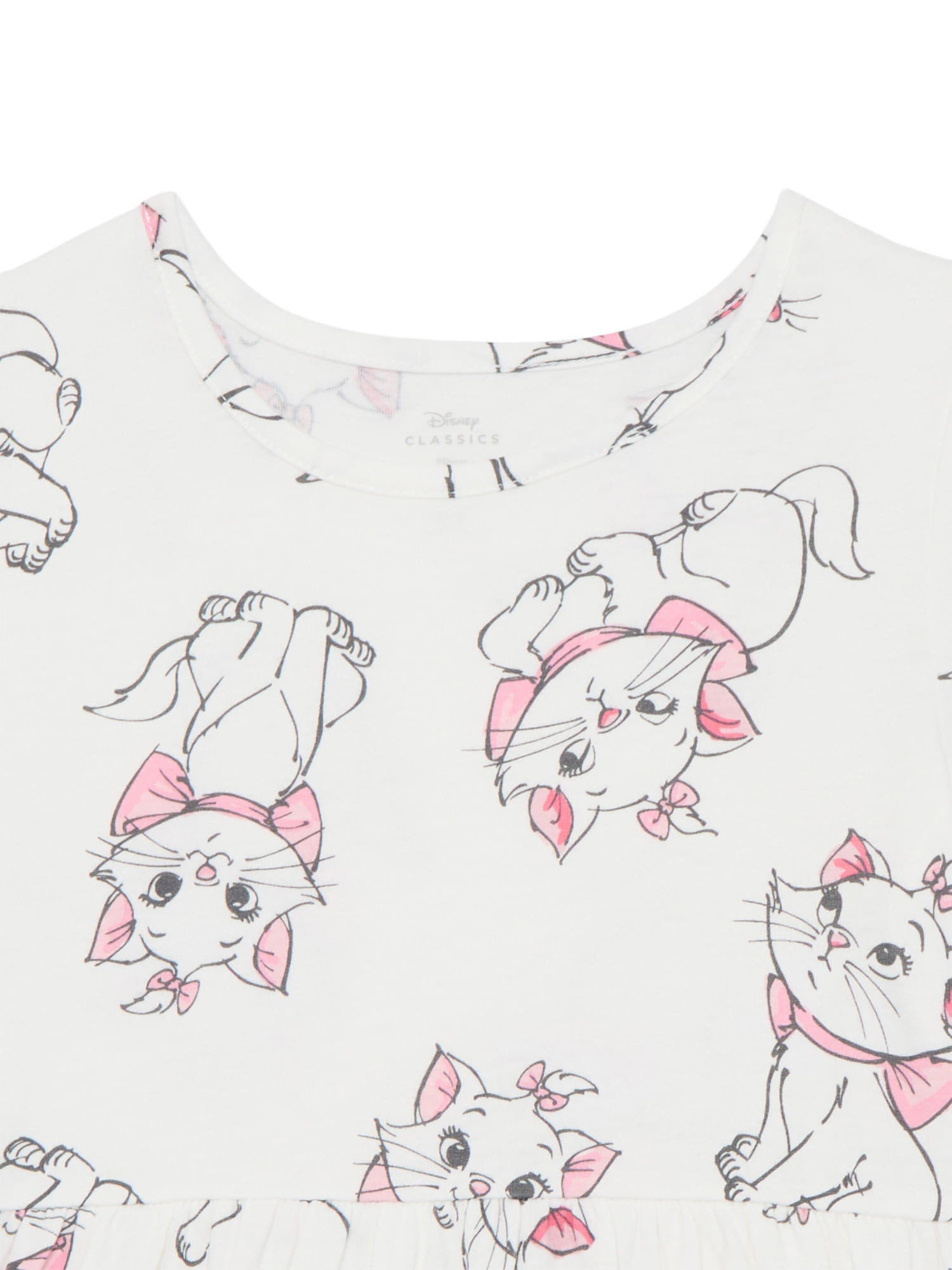 Marie Aristocats Girls Allover Print Dress with Short Sleeves, Sizes 4-12