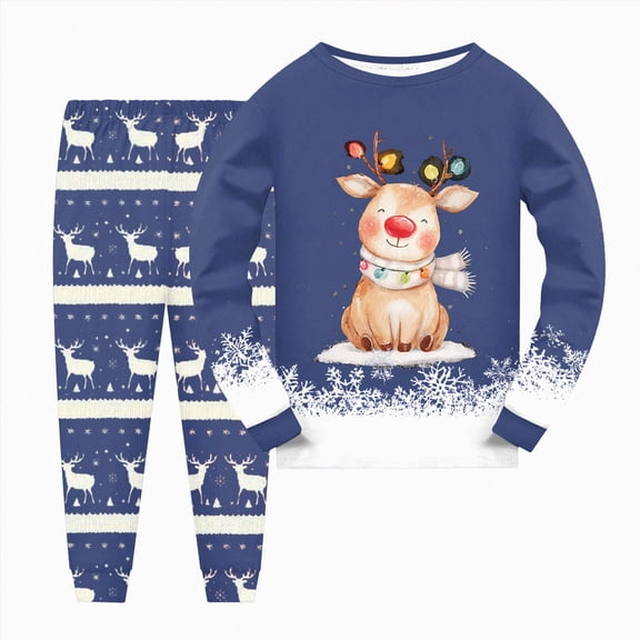 TOWED22 Toddler 2 Pieces Xmas Pajama Sets Boys Girls Christmas Pajama Set Long Sleeve Pants Sleepwear Outfits Xmas Graphic Print Kids Holiday Loungewear,3-4 Y
