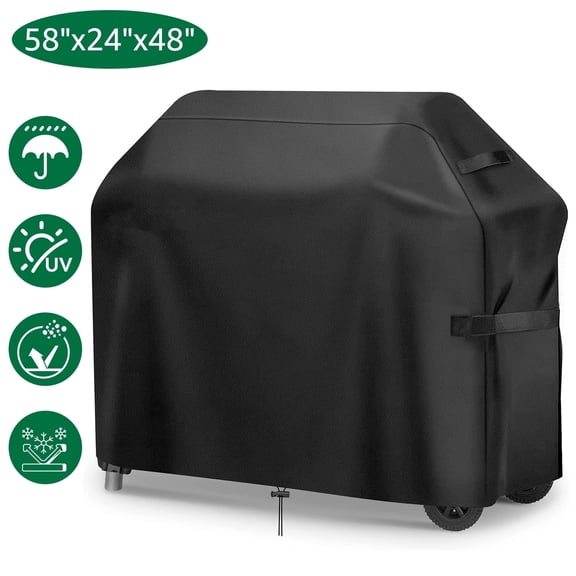 YEERSWAG BBQ Grill Cover, 58"x24"x48" Gas Grill Cover Waterproof 420D Oxford Fabric for All-Weather Protection, with Windproof Drawstring & Buckle Clips, Fits Weber Char-Broil & Most Brands, Black