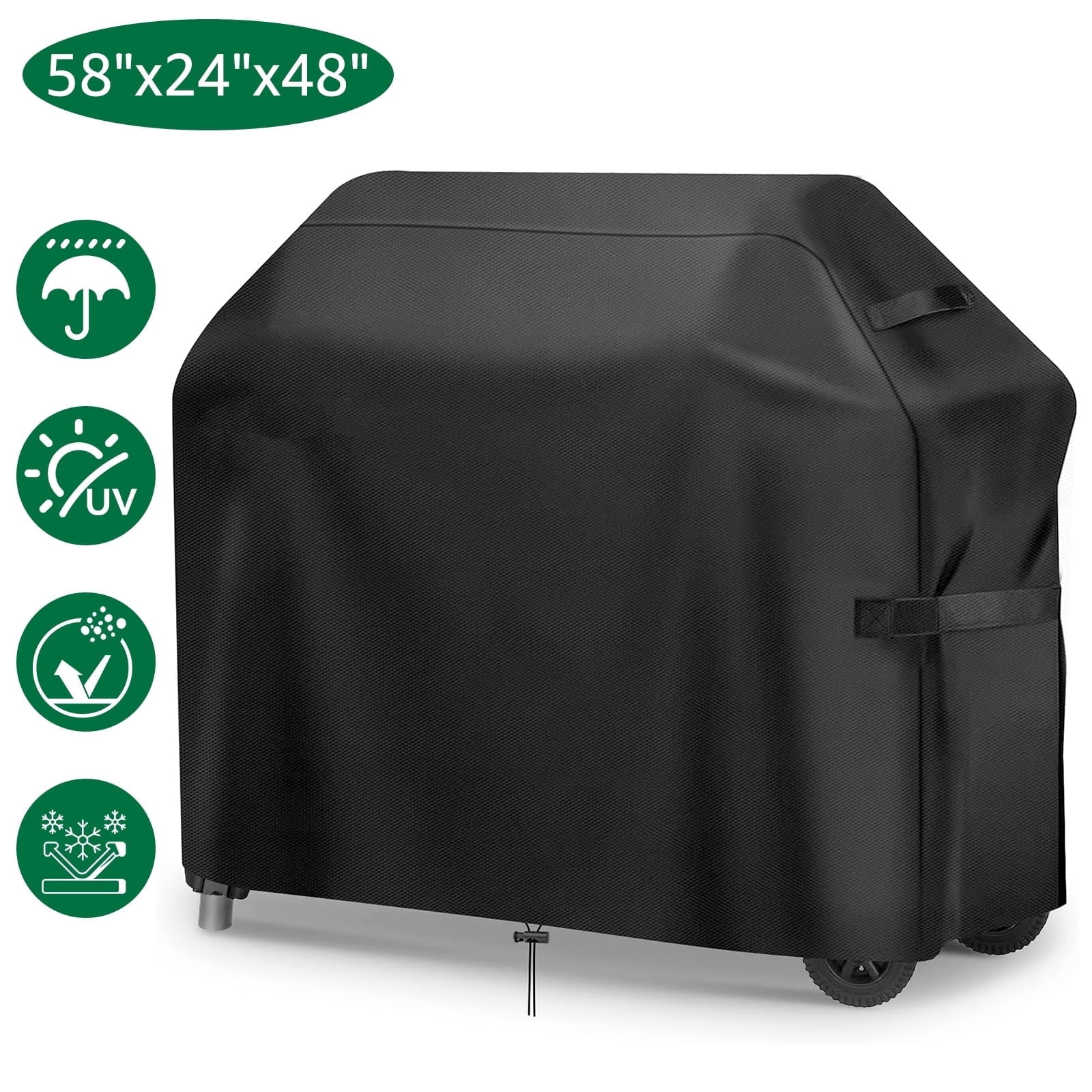 YEERSWAG BBQ Grill Cover, 58"x24"x48" Gas Grill Cover Waterproof 420D Oxford Fabric for All-Weather Protection, with Windproof Drawstring & Buckle Clips, Fits Weber Char-Broil & Most Brands, Black
