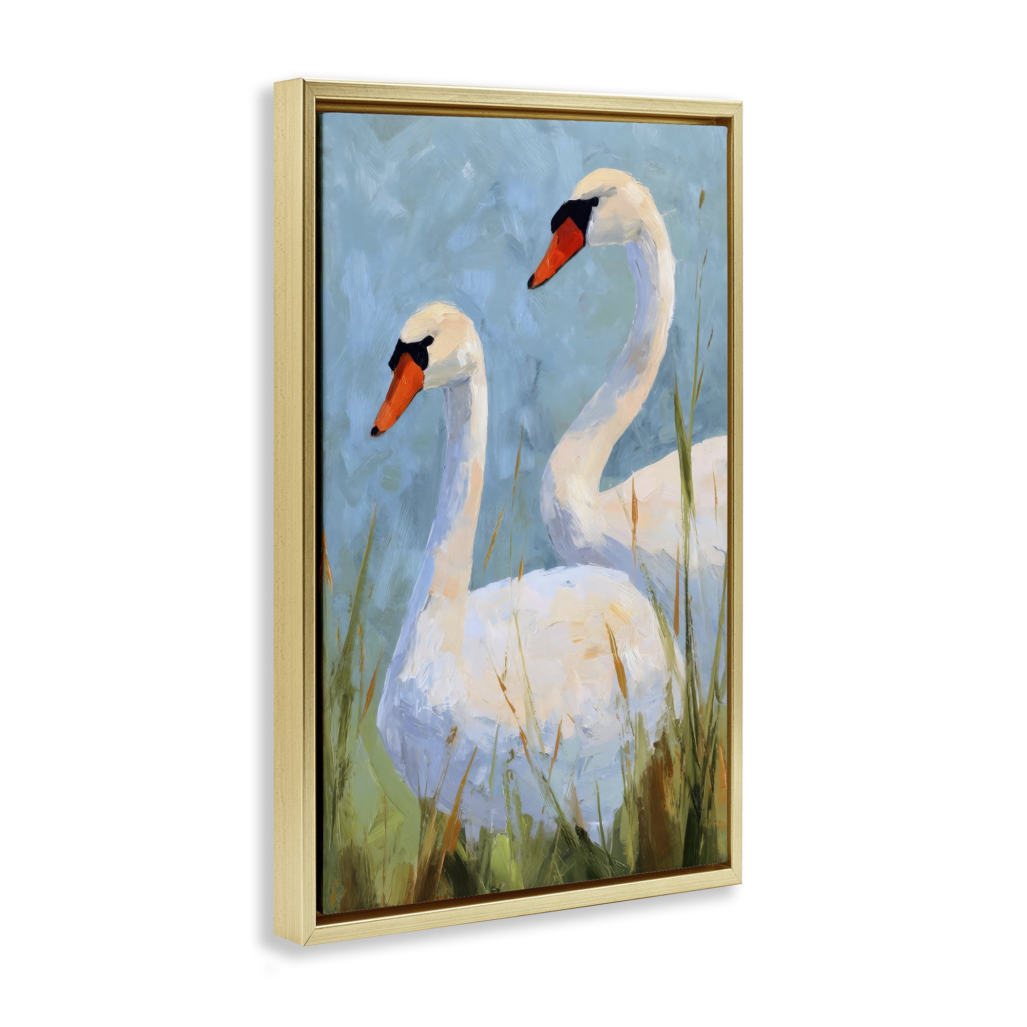 Stupell Industries Long Necks Swan Pear Gold Framed Floater Canvas Wall Art, design by Petal Prints Design