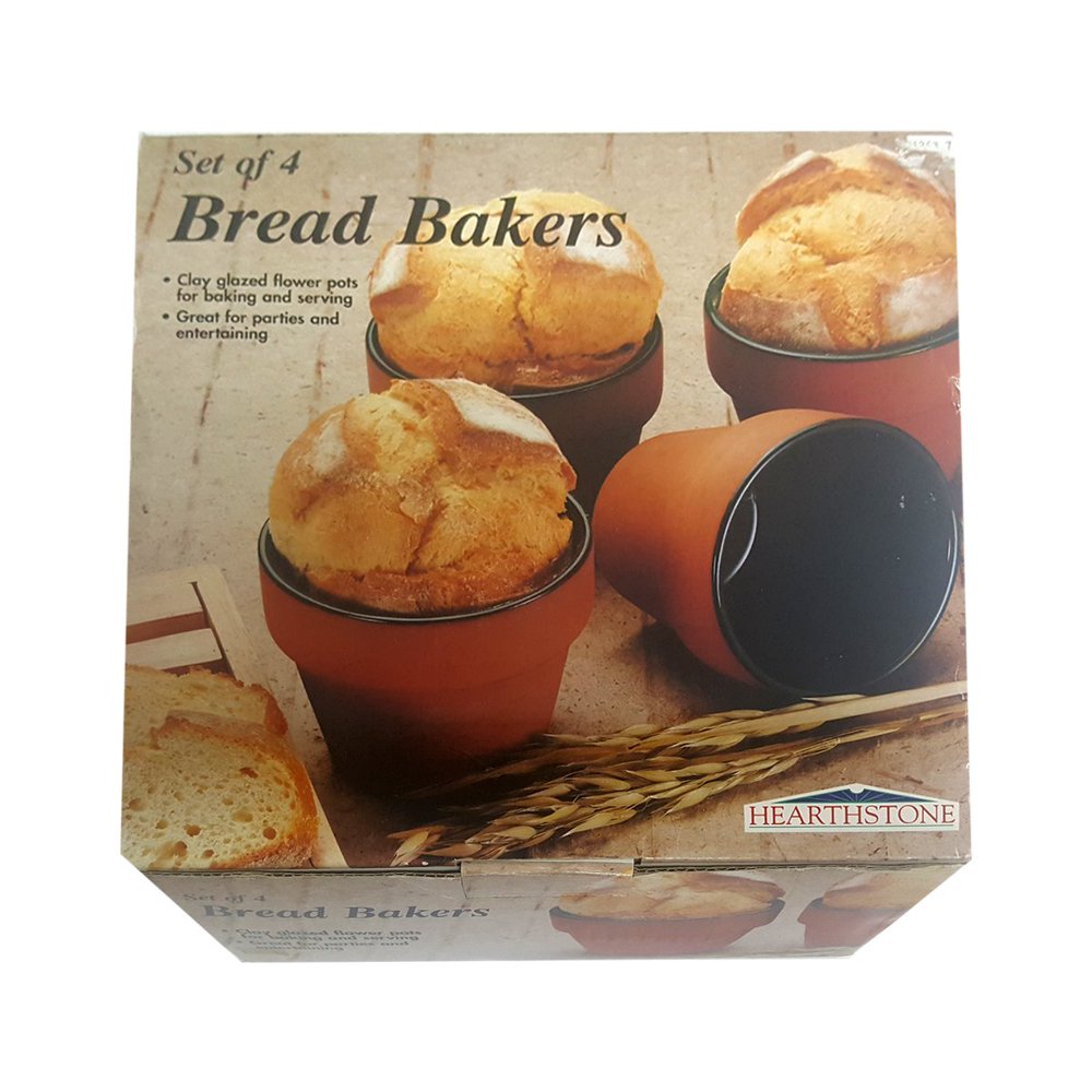 Bread Bakers Set of 4 Clay Glazed Flower Pots for Baking and Serving