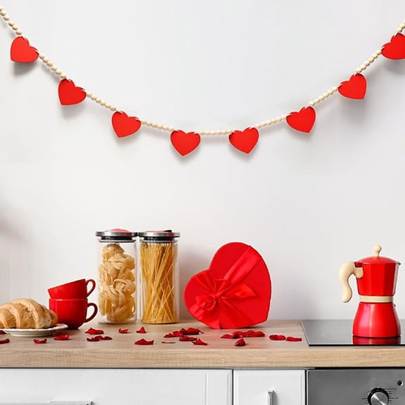 BESTYASH Red Bead Garland Hanging Banner Valentines Day Decoration